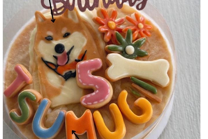 犬の似顔絵誕生日ケーキ